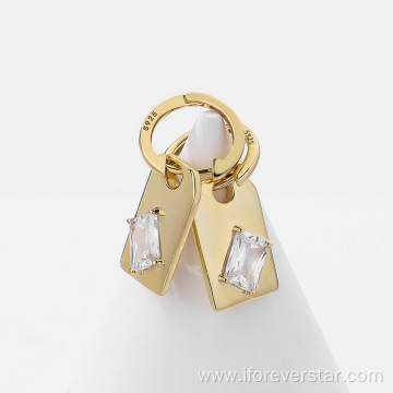 Baguette Zirconia 18K Gold Plated Silver 925 Earrings